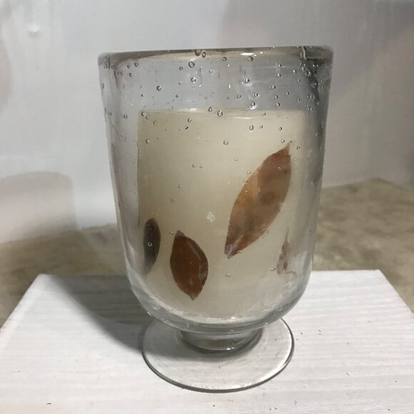 Glass Hurricane Candle Holder With Leaf Decorated Pillar Candle Set - Picture 3 of 10